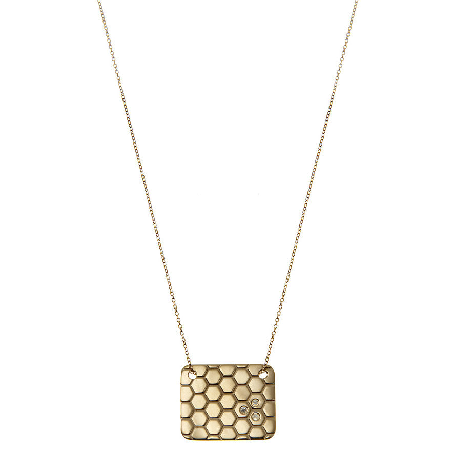 the honeycomb necklace in yellow gold